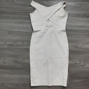 MASON WOMENS WHITE SHEATH DRESS OFF SHOULDER JERSEY MIDI NYE PARTY LARGE